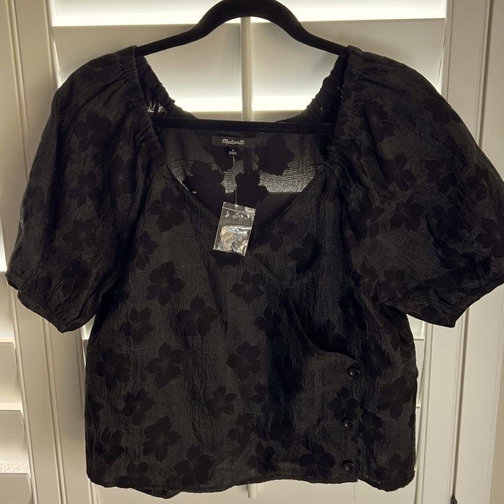 Madewell Black Flower Print Top